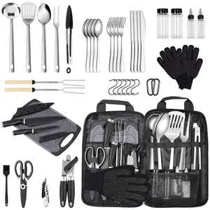 Camping Kitchen Utensil Set Outdoor Cooking Set Accessories Camping Cookware Kit for Travel, RVs, BBQs Stainless Steel Portable Camping Essentials Cooking Knife Set