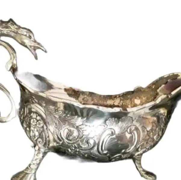 Corbell & Co. Gravy Boat, Sauce Boat, Hallowware, 1940s to 1950s Era, Silver Plated, Dinnerware, Fancy Gravy Boat, Hallowware