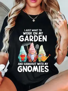 100% Cotton Funny Garden Gnome Hangout With My Gnomies Gardener T-Shirt
