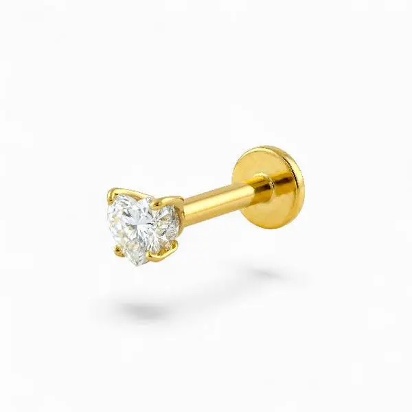 Tiny ZC Heart Internally Threaded Flat Back Stud • Cartilage Stud • Helix • Tragus • Nose Piercing Stud • 18G 16G • Hypoallergenic