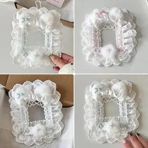 Adorable Lace Photo Card Holder, DIY Finished with Chain, Anime Idol Collectible, Transparent Student ID Case, Lomo 3 Inch Photo Clip