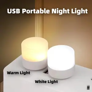 5/10PCS Mini Round USB Night Light, Wireless Base LED Small Table Lamp, Eye Protection Bedside Night Light, Portable Lamp for Power Bank Bedroom Home Decor