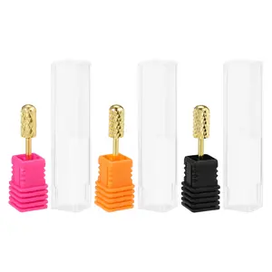 VOCOSTE 1 Set Nail Drill Bits, Cylinder Nail Art Manicure Tool, Resistant Tungsten Steel, for Nail Polishing Peeling, Gold Tone