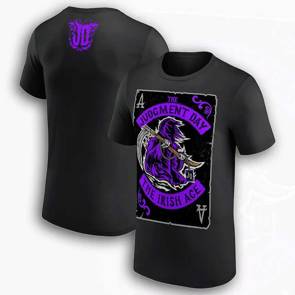 Mens JD McDonagh The Irish Ace Graphic T-Shirt - Casual Menswear Short-Sleeve Top, Unisex Fit Black WWE Wrestling Fan Apparel, Made in USA