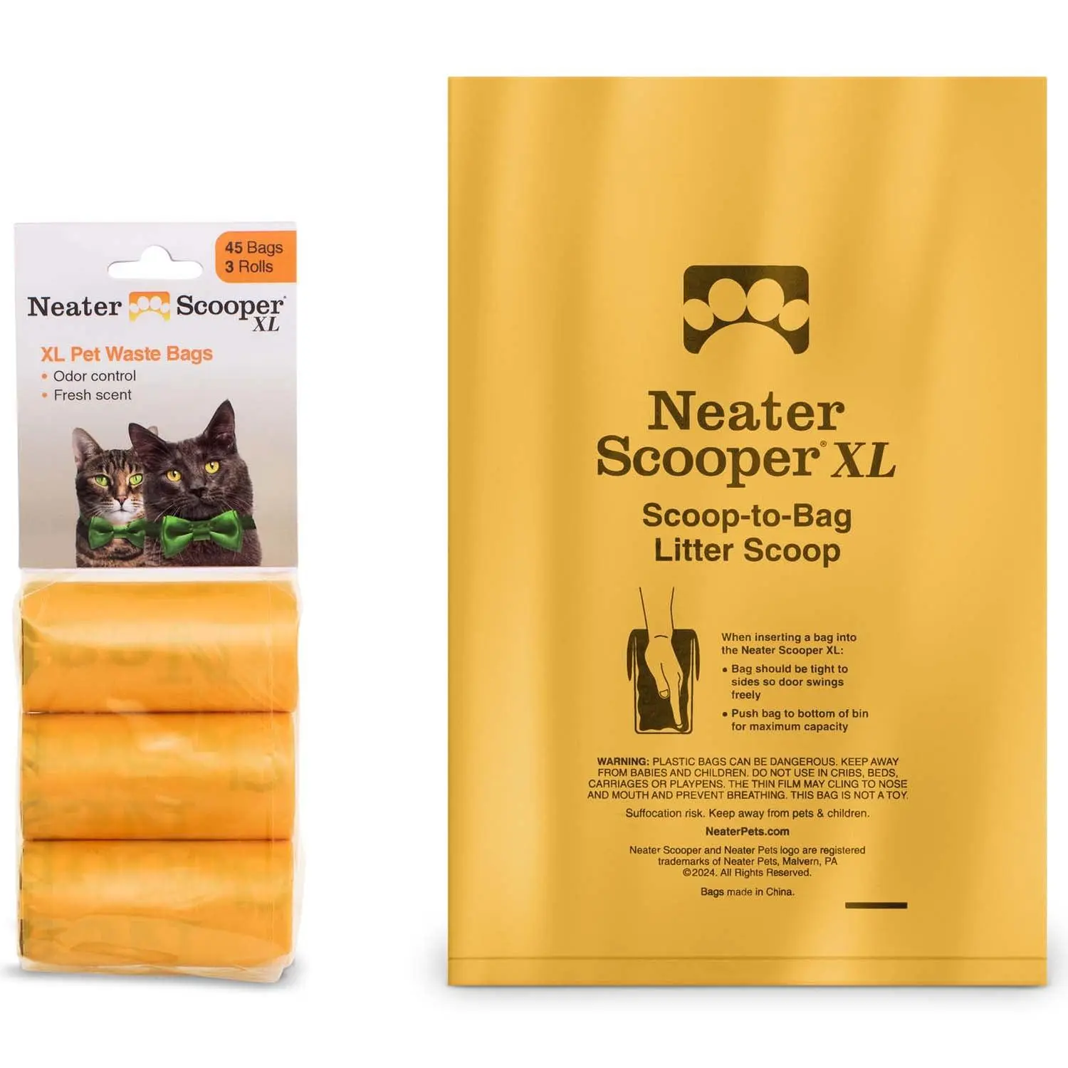 Neater Pets Neater Scooper XL Refill Bags - Multi-Pack, Extra-Capacity, Lavender-Scented, Tear-Resistant, 45/90/180 Bags, Ideal for Multi-Cat Households Sturdy Trash Bags Durable Trash Bag Plastic Bags Waste Bags