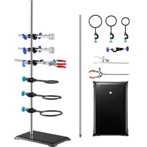 VEVOR Lab Stand Support, Laboratory Retort Support Stand Set, Steel Lab Stand 23.6 Rod and 8.3x 5.3 Cast Iron Base, Includes Flask Clamps, a Burette Clamp and Cross Clamps