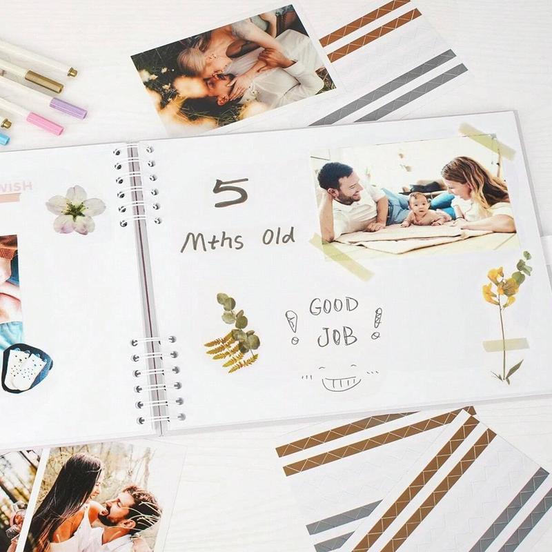 1 book 60 page (30 sheets) scrapbook album, anniversary album, meaningful DIY handmade gift, kraft paper scrapbook album for wedding guests and anniversaries, family DIY scrapbook, craft paper DIY, birthday gift (white), Scrapbook Photo Album