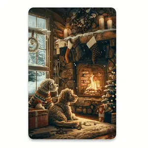Festive Vintage Dog by Fireplace Metal Tin Sign Ideal for Home Garden or Bedroom Wall Decor Durable Easy to Hang Perfect Holiday Gift in 8x12 Inches