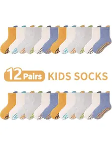 12 Pairs Kids Floor Socks, Summer Thin Breathable Mid-Calf, Unisex Baby Mesh Indoor Walking Anti-Slip, Comfortable Soft, Playground Trampoline Socks
