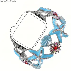Crystal Bead Agate Jewelry Watch Band Compatible with Apple Watch Band 41Mm 40Mm 38Mm 42Mm 44Mm 45Mm 49Mm Cute Minimalist Starfish And Clover Charm Bracelet Comfortable Wear