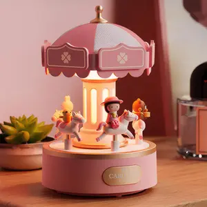 Carousel Design Music Box Night Light, USB Rechargeable Desk Decor with Adjustable Lighting & Button Control, Ideal Gift for Girls, Kids, Lovers, Room Decor