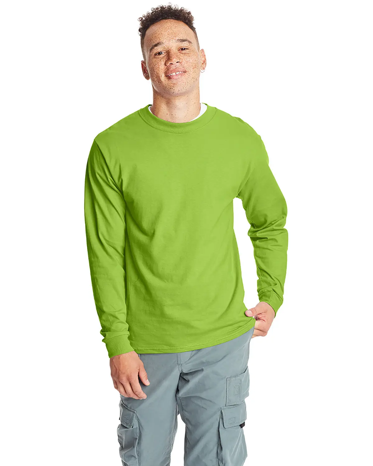 Hanes Adult Long-Sleeve Beefy-T Jersey Menswear Crew Neck T-Shirt