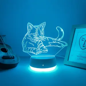 Cute Cat 3D Night Light, USB Powered Touch Control Color Changing Lamp, Home Decor Atmosphere Lighting, Perfect Christmas Gift
