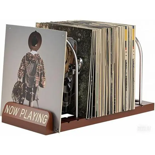 Premium Wood Vinyl Record Storage Stand - 50 LP Capacity, Non-Slip Grooves, Spinning Organizer, Space-Saving Decor, Vinyl Display, Durable Gift-Ready Home Organizer Rack