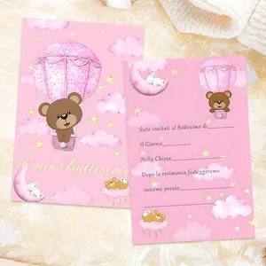 20 Pz Bear Baby Shower Invitations, Cute Hot Air Balloon Design, Gender Reveal & Birthday Party Supplies, Original Bear Theme
