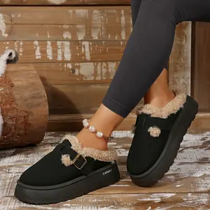 Comfy Slip-On Women's Snow Boots Thermal Lined With Adjustable Buckle Slippers Winter Booties