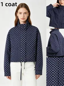 Women's Pilot Style Stand Collar Jacket, Soft Wave Dot Print Bubble Mesh, Multicolor Options, Perfect for Work, Dating, Shopping