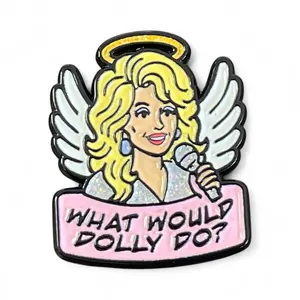 Dolly Parton Angel Enamel Pin Inspirational Country Music Gift Unisex Soft Enamel With Glitter 1.25" Black Metal Butterfly Clutch