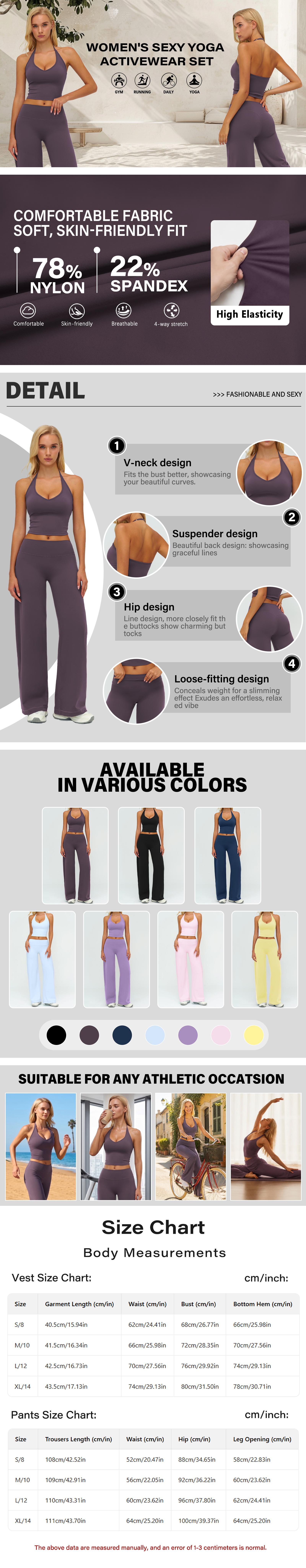 Women's 2-Piece Stretchy Athleisure Sportswear Set — Size Guide