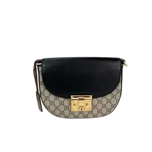Pre-owned GUCCI Canvas Shoulder Bags GG Supreme Web Padlock Black Messenger Shoulder Bag