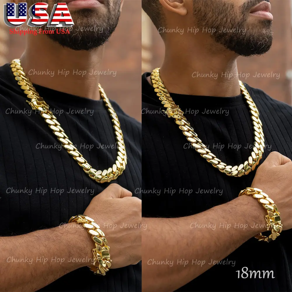 Mens Jewelry Set 18mm Wide Stainless Steel Cuban Maimi Link Chain Gold Necklace Or Bracelet,Mens Hip Hip Bracelet Necklace Set Jewelry