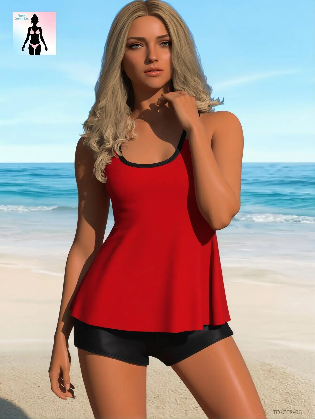Women’s Plus Size Fashion A-Line Nylon Opaque 2-Piece Tankini Swim Set - Solid Color/Color Block, Tummy Control, Full Coverage Boyshorts, Size-Inclusive 2-Piece Sets for Curvy Women, Summer Beach Pool Essentials