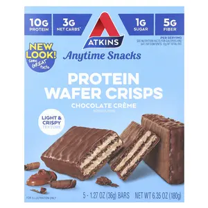 Atkins Anytime Snacks, Protein Wafer Crisps, Chocolate Creme, 5 Bars, 1.27 oz (36 g) Each