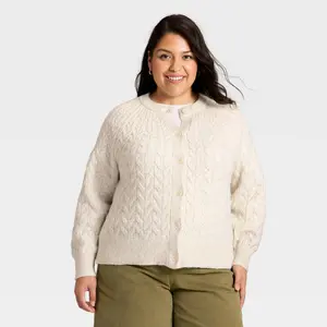 Women's Button-Front Cable Knit Cardigan Sweater - Ava & Viv