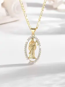 Luxury Hip Hop Saint Death Pendant Necklace, Copper Plated 14k Oxidized Zircon Jewelry, Unisex Halloween Ghost Festival Prayer Blessing