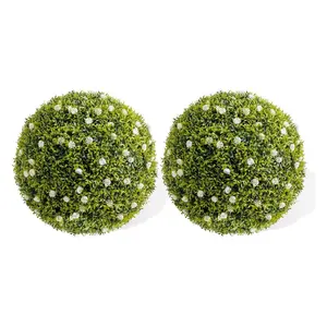 2 Pack 20 Inch Artificial Topiary Balls with White Flowers - Large Hanging Topiary Balls for Indoor Outdoor Decor Wedding Housewarming Home Decoration Decorative