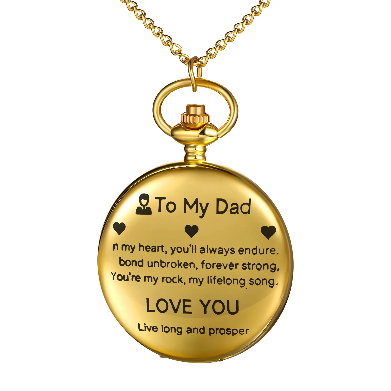 OIDEA Men's Classic Gold Quartz Analog Hunter Pocket Watch - Arabic Numerals, Antique Vest Fob Watch with Sweater Chain, Engraved Text, All-Season Fathersdaygift for Dad,summerwins