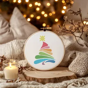 Rainbow Christmas Tree Whimsical Modern Cross Stitch Pattern Kit
