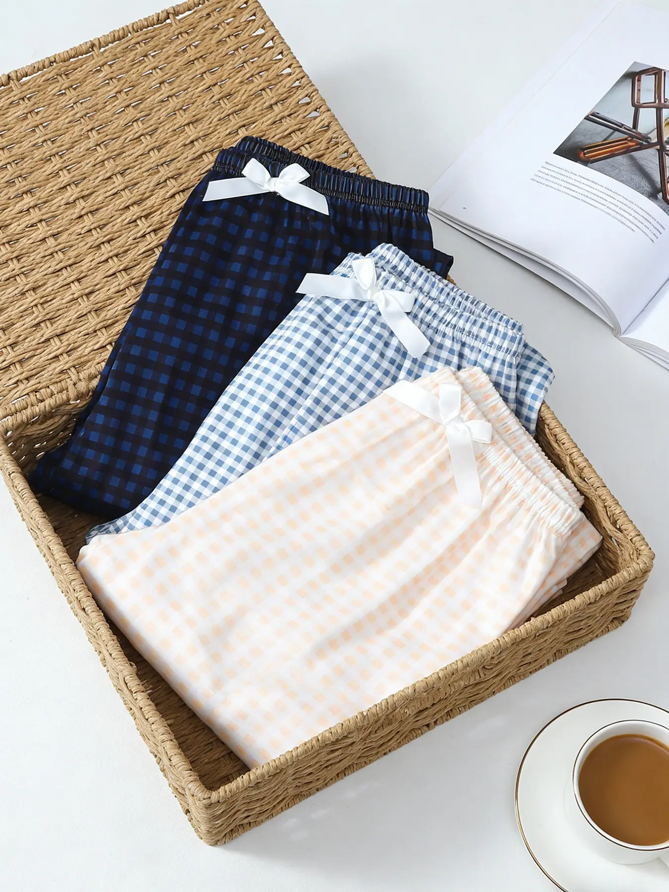 Women's 3 Pack Long Pajama Sleep Pants, Spring & Summer Wearable, Plaid Print with Bow Decor, Daily Versatile Style, Basic Casual Home Loungewear, Indoor Sleepwear, Pajama Sleepwear, All Season Nightwear, All Seasons Pajamas