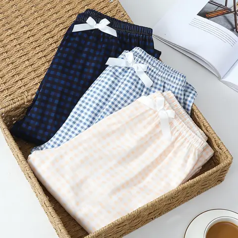 Women's 3 Pack Long Pajama Sleep Pants, Spring & Summer Wearable, Plaid Print with Bow Decor, Daily Versatile Style, Basic Casual Home Loungewear, Indoor Sleepwear, Pajama Sleepwear, All Season Nightwear, Sleep Bottoms
