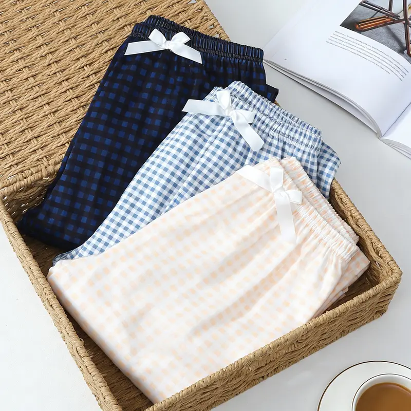 Women's 3 Pack Long Pajama Sleep Pants, Spring & Summer Wearable, Plaid Print with Bow Decor, Daily Versatile Style, Basic Casual Home Loungewear, Indoor Sleepwear, Pajama Sleepwear, All Season Nightwear, Sleep Bottoms