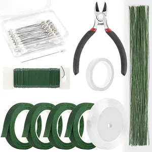 Floral Arrangement Kit with Green Floral Tape and Wire,26 Gauge Floral Stem Wire,22 Gauge Floral Wire,Boutonniere Pin for Bouquet Stem Wrap Florist