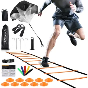 YISSVIC Agility Ladder 20 Feet 12 Adjustable Rungs Speed Training Equipment Set, Agility Ladder, Football Cones, Running Parachute, Jump Rope, Resistance Bands