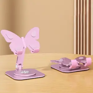 Butterfly-Design Aluminum Alloy Phone Stand — 360° Rotatable Phone Holder, Foldable & Adjustable Tablet Stand — Compact and Lightweight