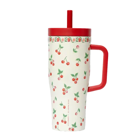 CORKCICLE x Rifle Paper Co. Floral 22oz Leak-Proof Cruiser Water Bottle Tumbler, Kitchenware Drinkware with Coffee Lid, Soft Silicone Sip Straw, Comfort Grip Handle, Non-Slip Base, Fits in Most Cupholders, Washable, Keeps Cold for 20 Hours, Ideal for Work