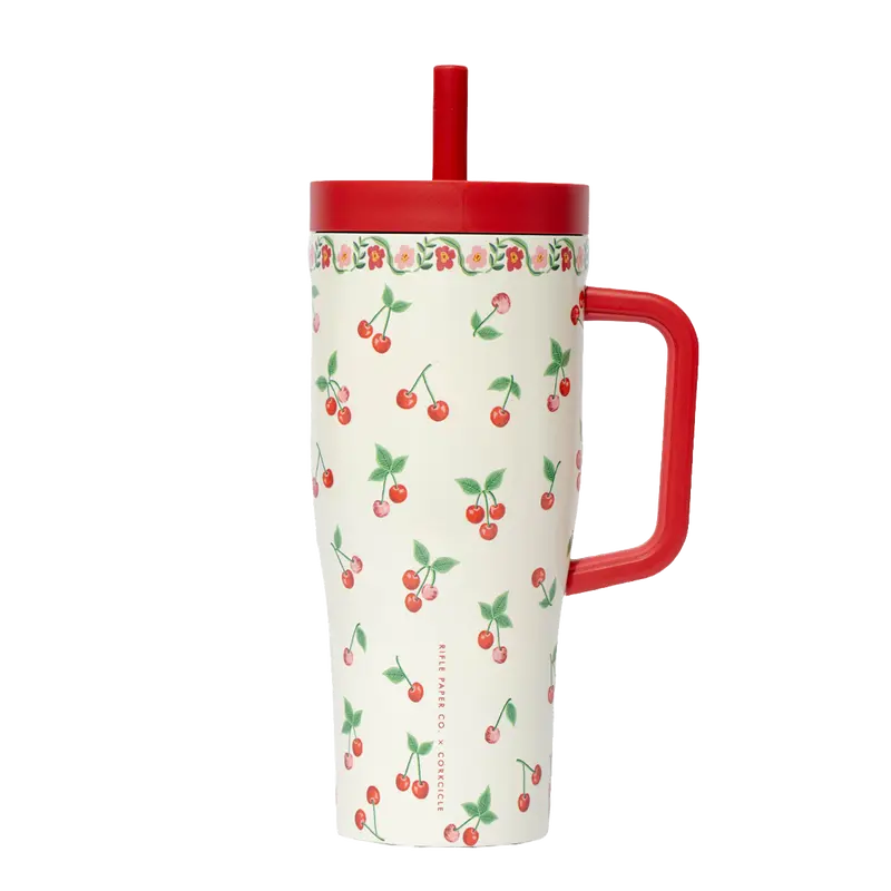 CORKCICLE x Rifle Paper Co. Floral 22oz Leak-Proof Cruiser Water Bottle Tumbler, Kitchenware Drinkware with Coffee Lid, Soft Silicone Sip Straw, Comfort Grip Handle, Non-Slip Base, Fits in Most Cupholders, Washable, Keeps Cold for 20 Hours, Ideal for Work