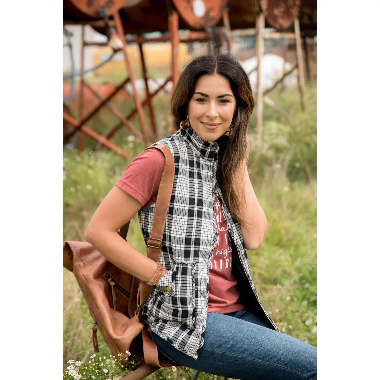 Black Plaid Quilted Vest