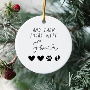 And Then There Were Four Ornament, Pregnancy Reveal To Friend Gift, Cute Dog Owner Baby Announcement Christmas Ornament