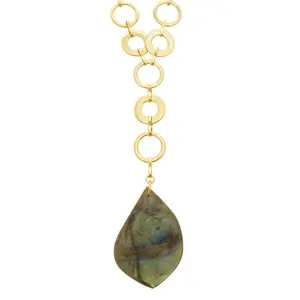 Labradorite teardrop pendant and gold circle chain necklace