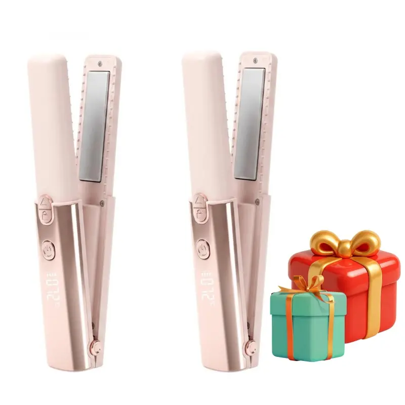 Ionic 2-in-1 Curling Comb for Taming Frizz & Curly Hair, Creates Bouncy Curls with Essential Oil Ceramic Plates, Cordless Portable Beauty Products Gift Set
