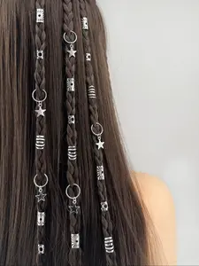 35pcs Set Alloy Five-Pointed Star Design Hair Loops, Women & Girls' Dressing-Up Hair Accessories, Loc Hair Jewelry for Braids