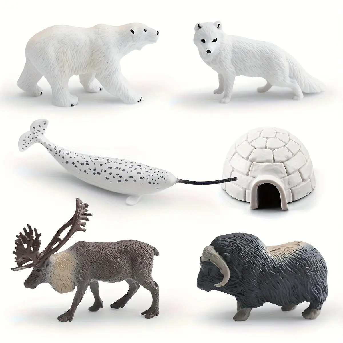 Simulated Arctic Animal Model Set, Arctic Fox, Narwhal, Moose, Igloo Model Ornaments, Collectible Action Figures, Christmas Gift