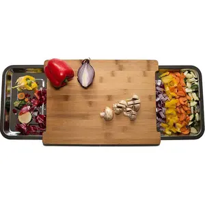 Bamboo Cutting Board with Container, Large Bamboo Chopping Board, Kitchen Chopping Board with Slide Out Tray, Cooking Cutting Board, Kitchen Accessories