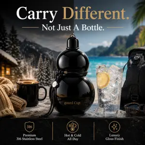 Luxury Crossbody Gourd Flask, Premium 316 Stainless Steel Thermal Water Bottle, Vacuum Insulated Coffee Bottle with Strap for Travel, Hiking & Daily Carry