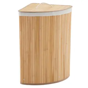 Garvee 58L Bamboo Laundry Hamper with Lid, Removable 2-Section Liner, Handles, and Foldable Design - Large Clothes Basket for Bedroom, Bathroom, Dorm, and Laundry Room, Natural Triangle Style
