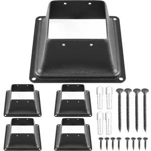 VEVOR Deck Post Base 5 PCS Post Base Skirt 4x4 (Actual 3.38x3.38) Post Support Flange 2.5LBS Deck Post Skirt Black Powder-Coated Decking Post Base with Thick Steel for Deck Supports Porch Railings